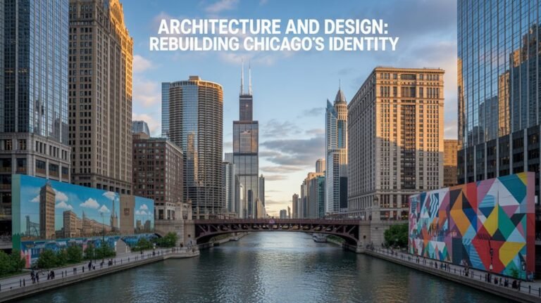 Chicago skyline with vibrant murals