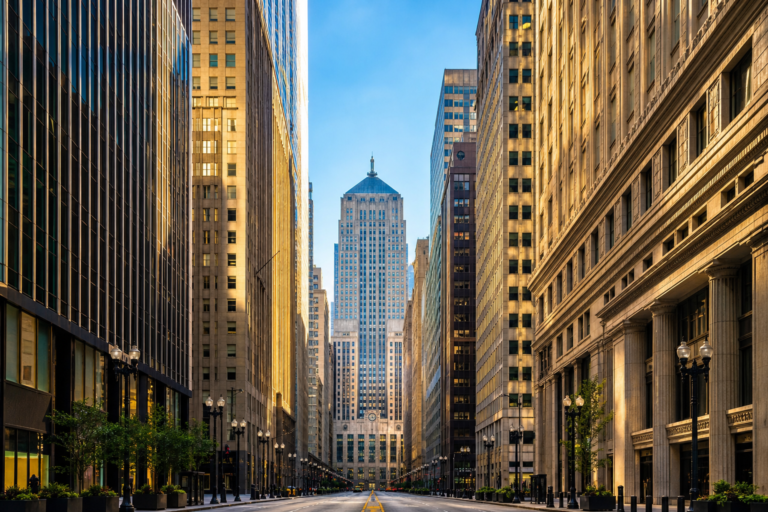 The LaSalle Street canyon in warm morning light